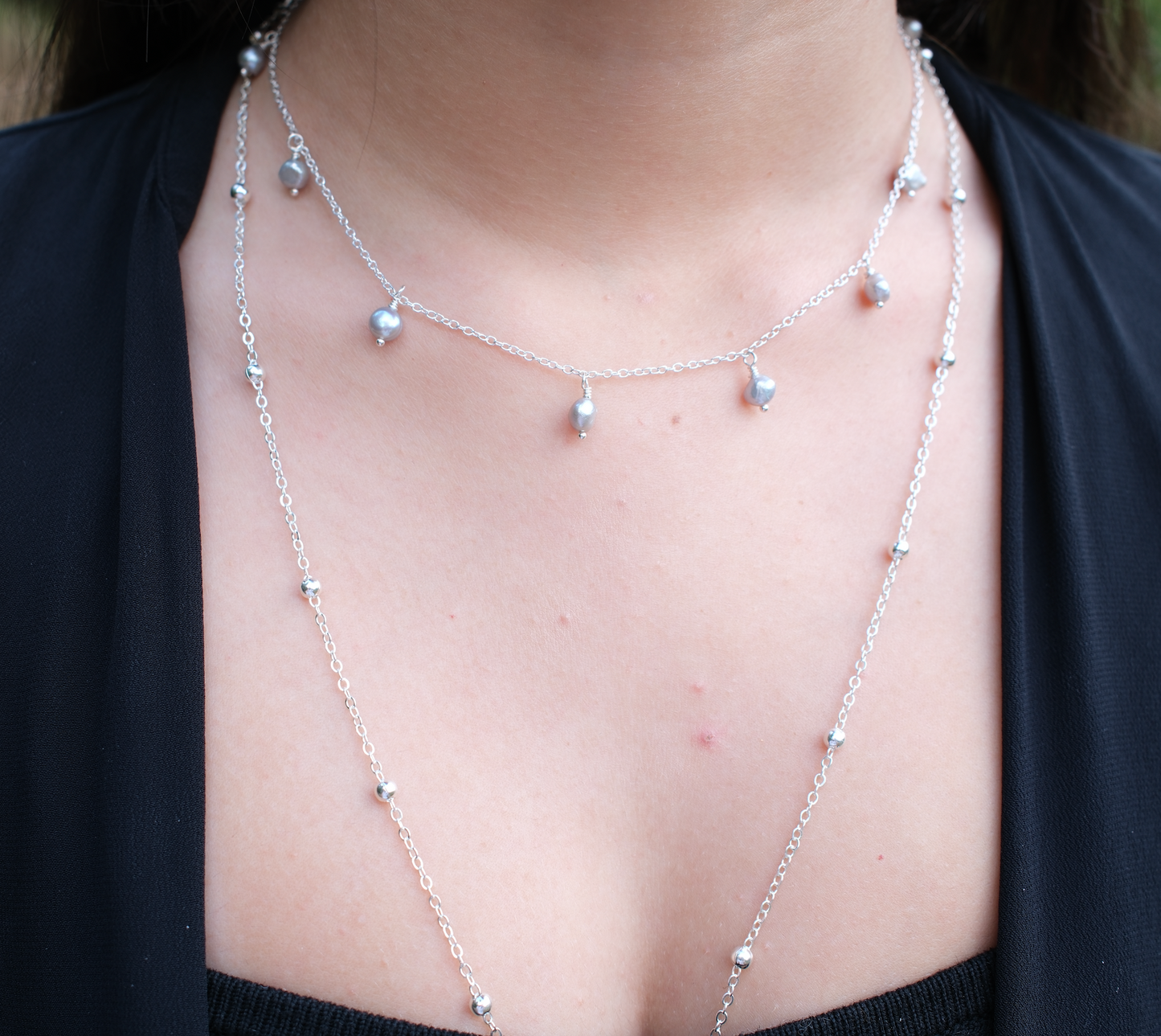 Baroque Silver Pearl drop Necklace