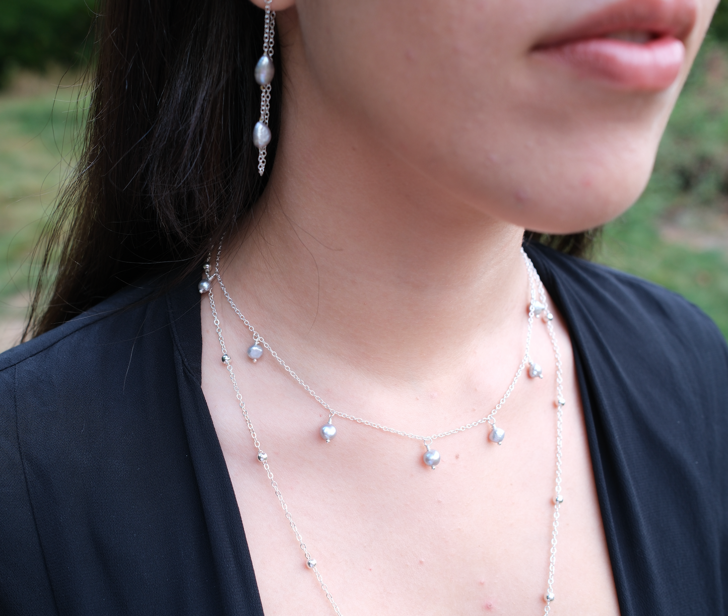 Baroque Silver Pearl drop Necklace